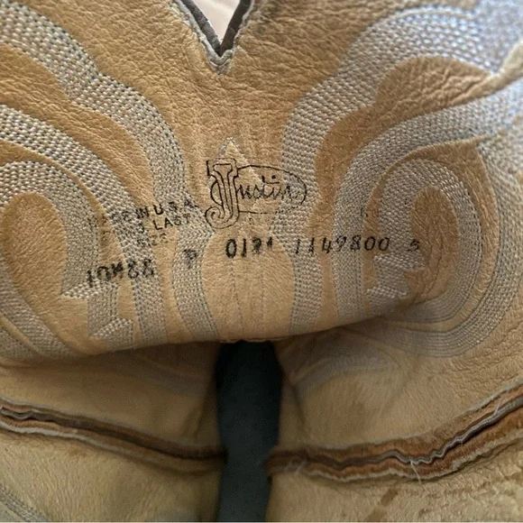 Justin Boots Tan Leather Cowboy Boots Western Size 10 M Tall Shaft - Picture 7 of 7